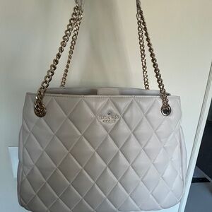 kate spade Quilted Shoulder Bag in Light Beige with Gold Chain
